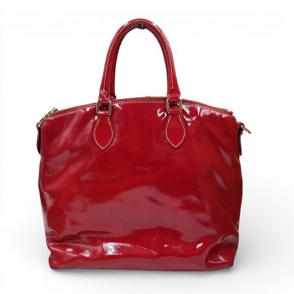 DOONEY & BOURKE Dillen Pocket Satchel Cherry Patent Leather Gold Crossbody Strap - Picture 3 of 16